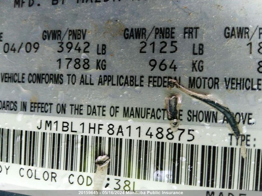 2010 Mazda 3 Mazda Sport Gx VIN: JM1BL1HF8A1148875 Lot: 20159645