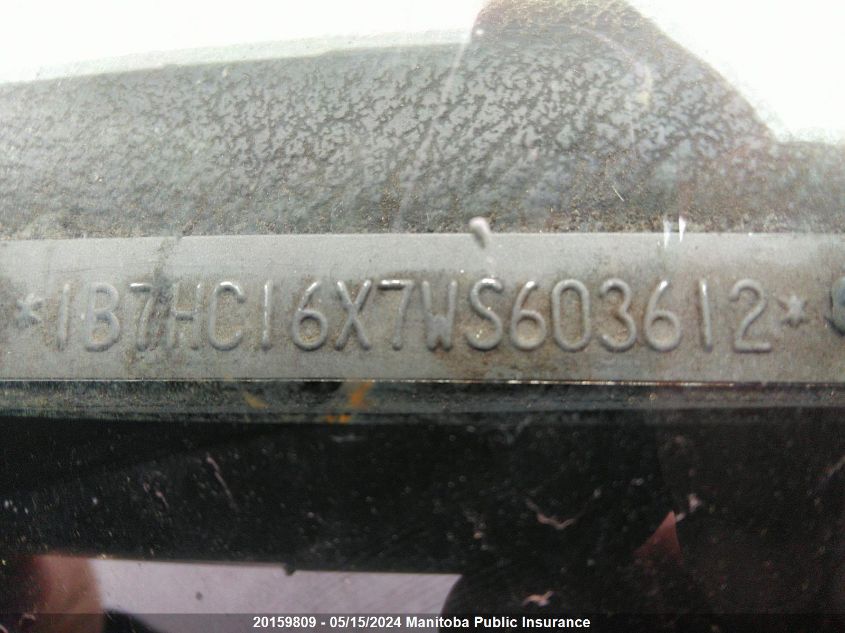 1998 Dodge Ram 1500 VIN: 1B7HC16X7WS603612 Lot: 20159809