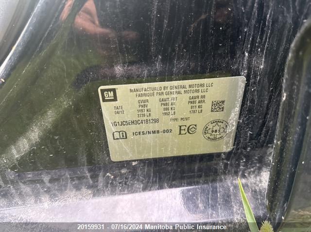 2012 Chevrolet Sonic Lt VIN: 1G1JC5EH3C4181298 Lot: 20159931