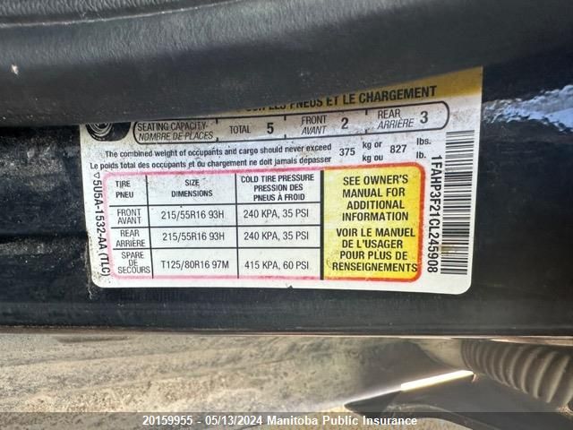 2012 Ford Focus Se VIN: 1FAHP3F21CL245908 Lot: 20159955