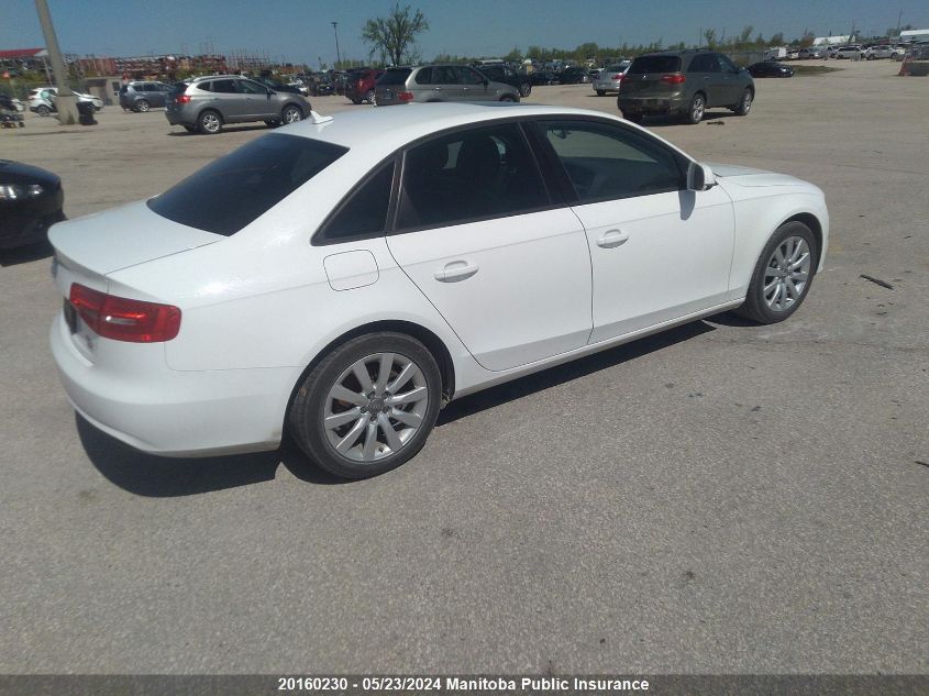 2014 Audi A4 2.0T Quattro VIN: WAUBFCFLXEN013064 Lot: 20160230