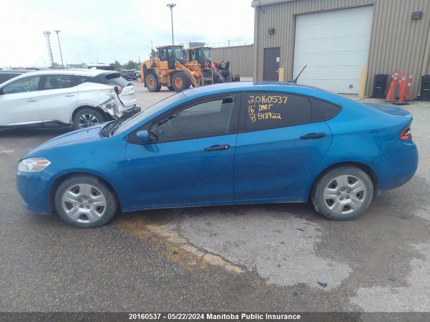 2016 Dodge Dart Se VIN: 1C3CDFAA7GD548922 Lot: 20160537