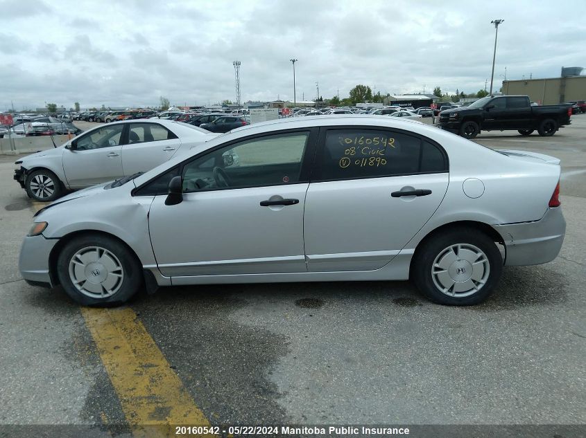 2008 Honda Civic Dx VIN: 2HGFA16248H011890 Lot: 20160542