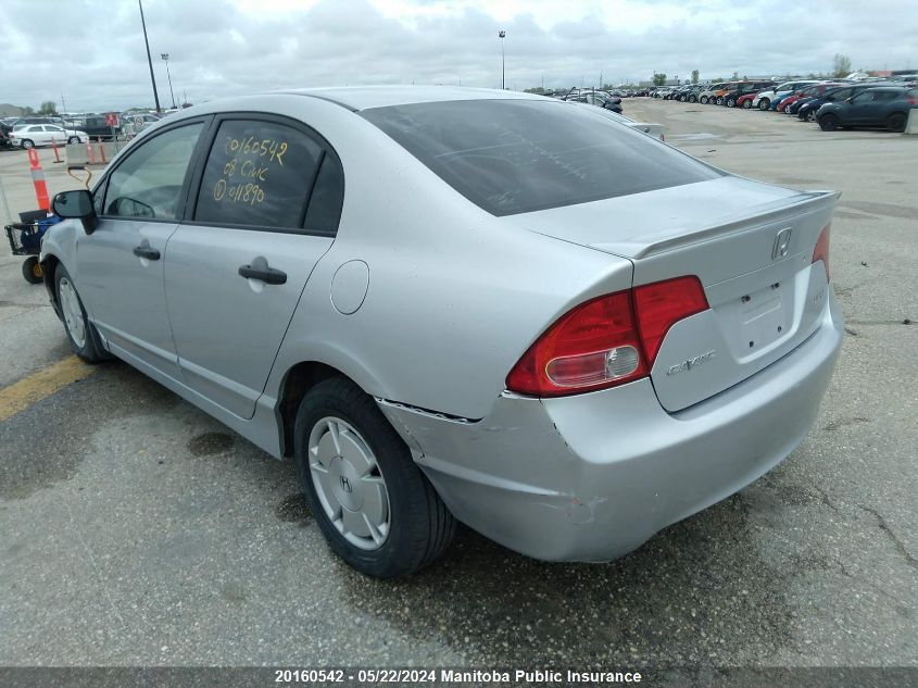 2008 Honda Civic Dx VIN: 2HGFA16248H011890 Lot: 20160542