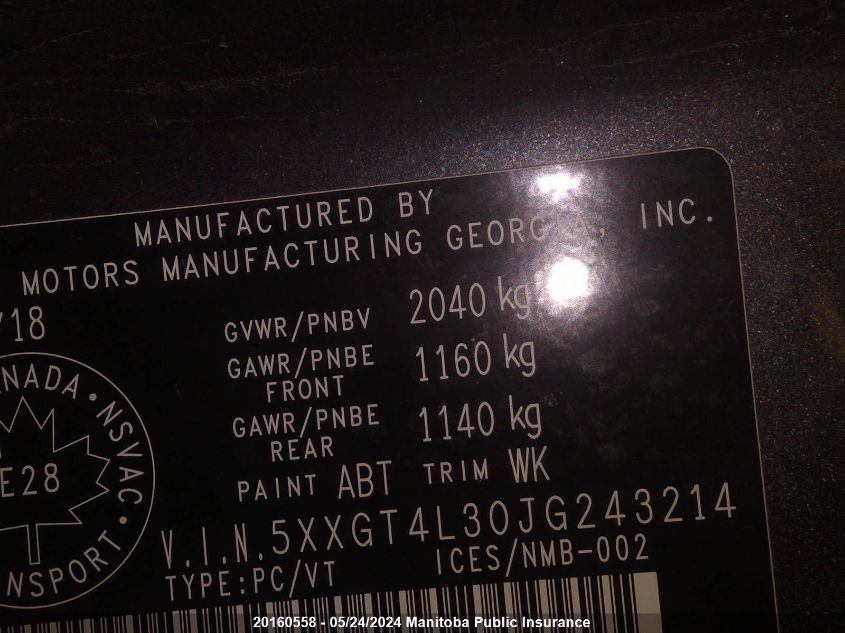 2018 Kia Optima Lx VIN: 5XXGT4L30JG243214 Lot: 20160558