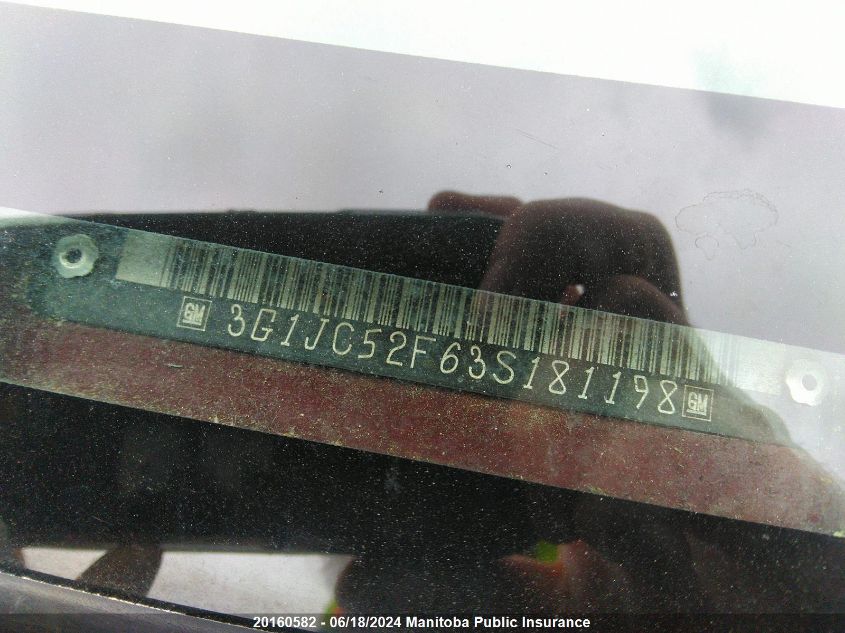 2003 Chevrolet Cavalier VIN: 3G1JC52F63S181198 Lot: 20160582