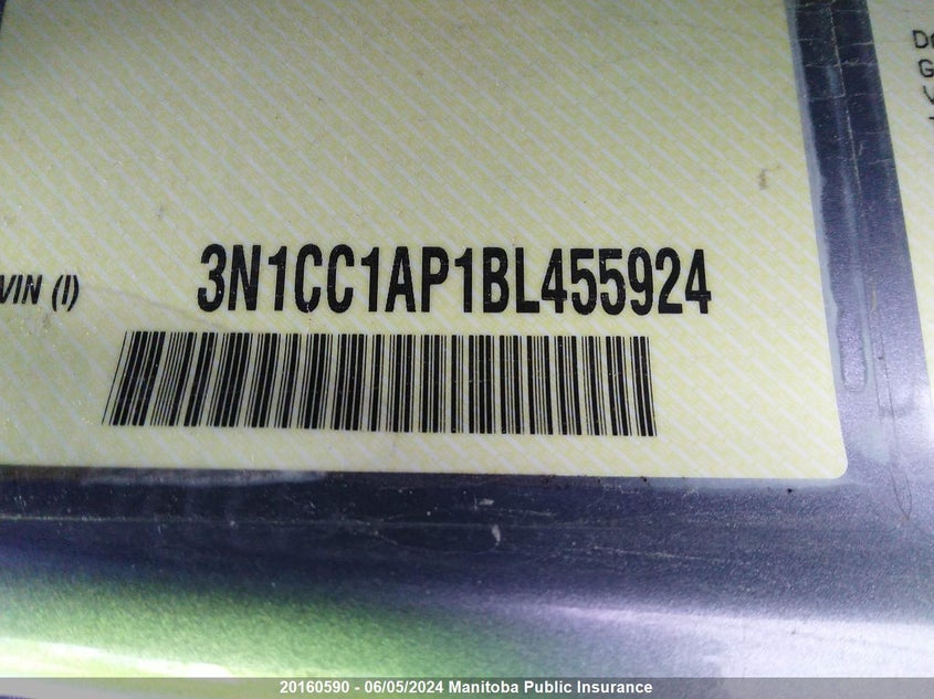 2011 Nissan Versa 1.6 S VIN: 3N1CC1AP1BL455924 Lot: 20160590