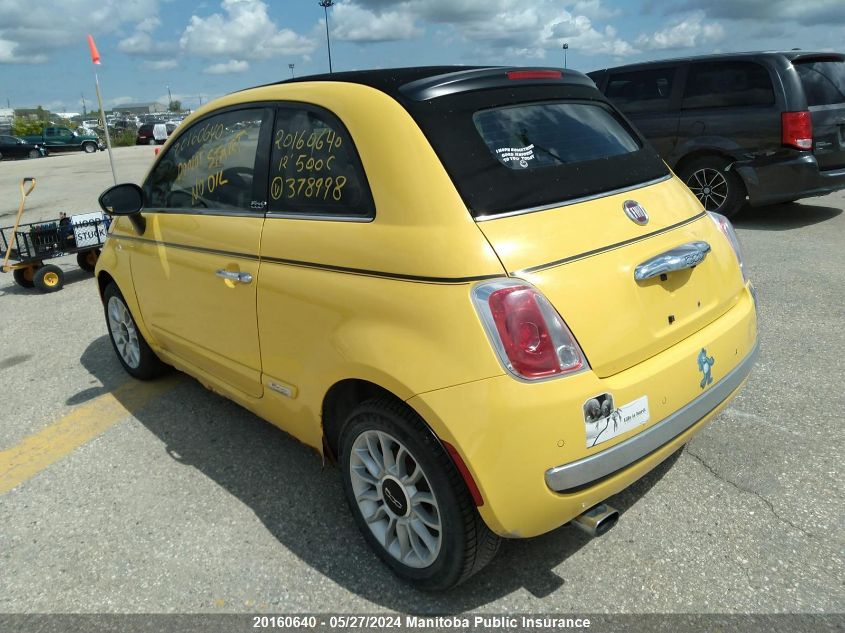 2012 Fiat 500 C Lounge VIN: 3C3CFFER2CT378998 Lot: 20160640