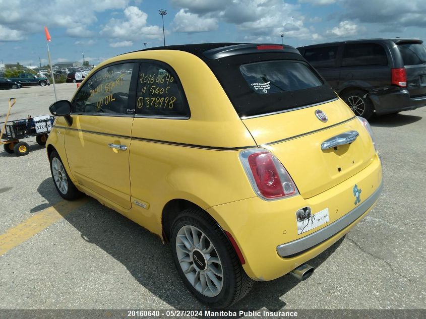 2012 Fiat 500 C Lounge VIN: 3C3CFFER2CT378998 Lot: 20160640