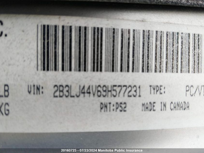 2009 Dodge Challenger Se VIN: 2B3LJ44V69H577231 Lot: 20160725