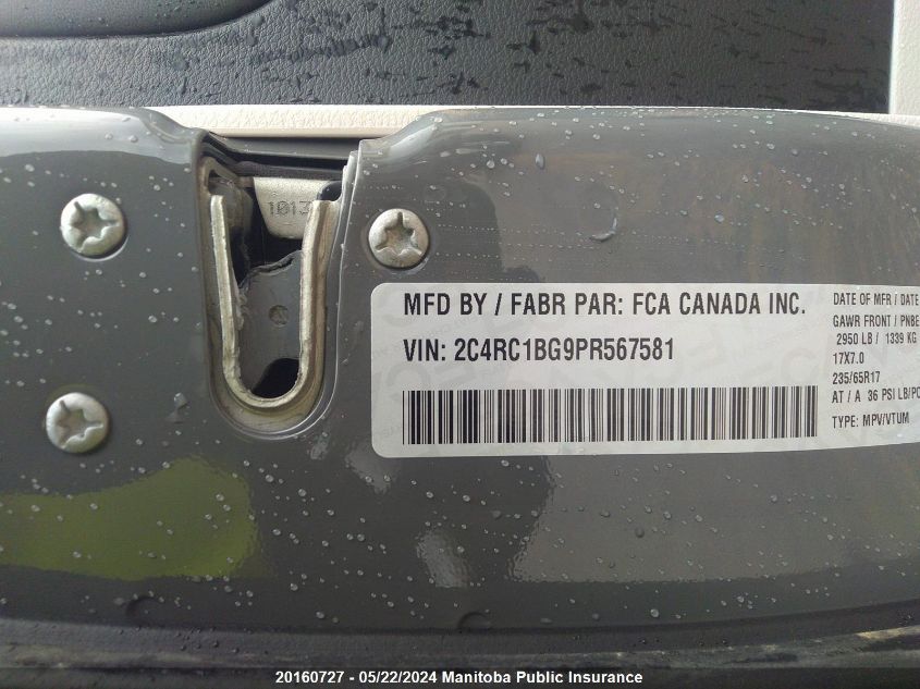 2023 Chrysler Pacifica Touring-L VIN: 2C4RC1BG9PR567581 Lot: 20160727