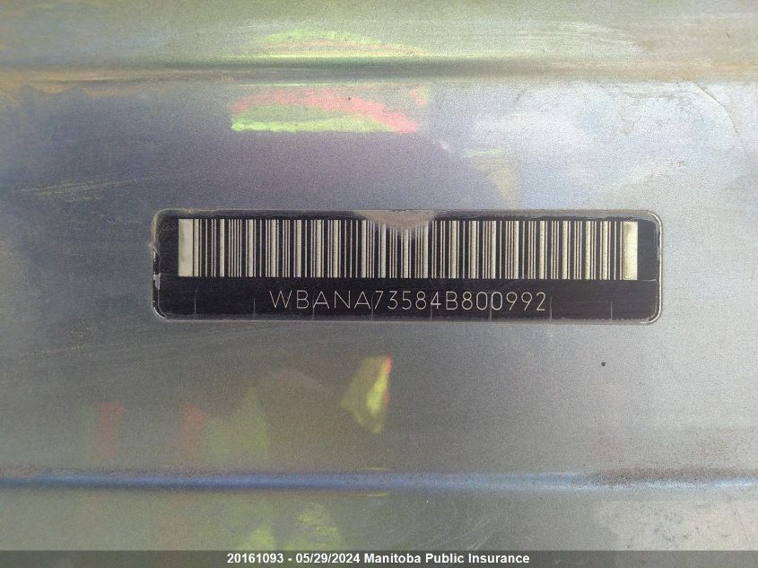 2004 BMW 530I VIN: WBANA73584B800992 Lot: 20161093