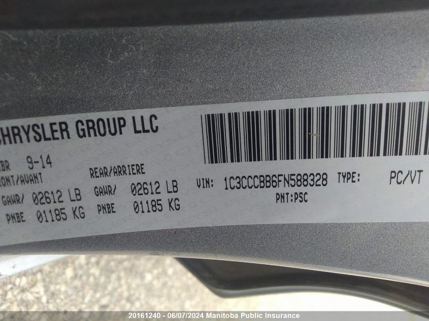 2015 Chrysler 200 C VIN: 1C3CCCBB6FN588328 Lot: 20161240