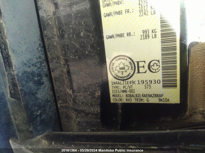 2009 Nissan Altima 2.5 Sl VIN: 1N4AL21E49C195930 Lot: 20161364