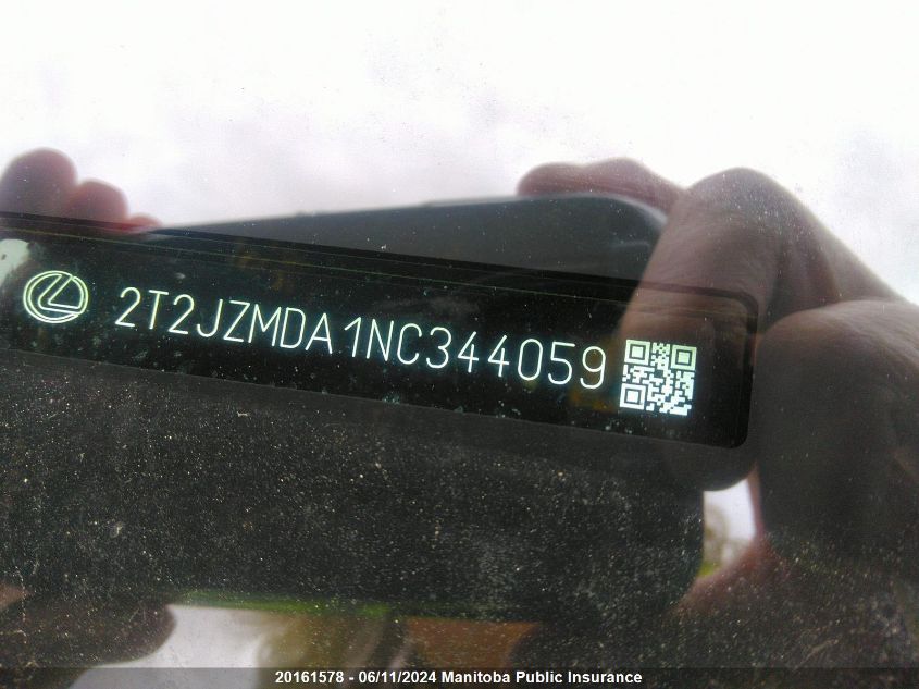 2022 Lexus Rx350 VIN: 2T2JZMDA1NC344059 Lot: 20161578