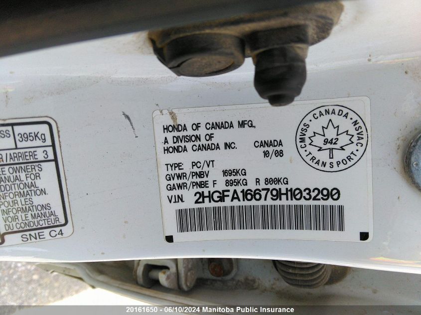 2009 Honda Civic Sport VIN: 2HGFA16679H103290 Lot: 20161650