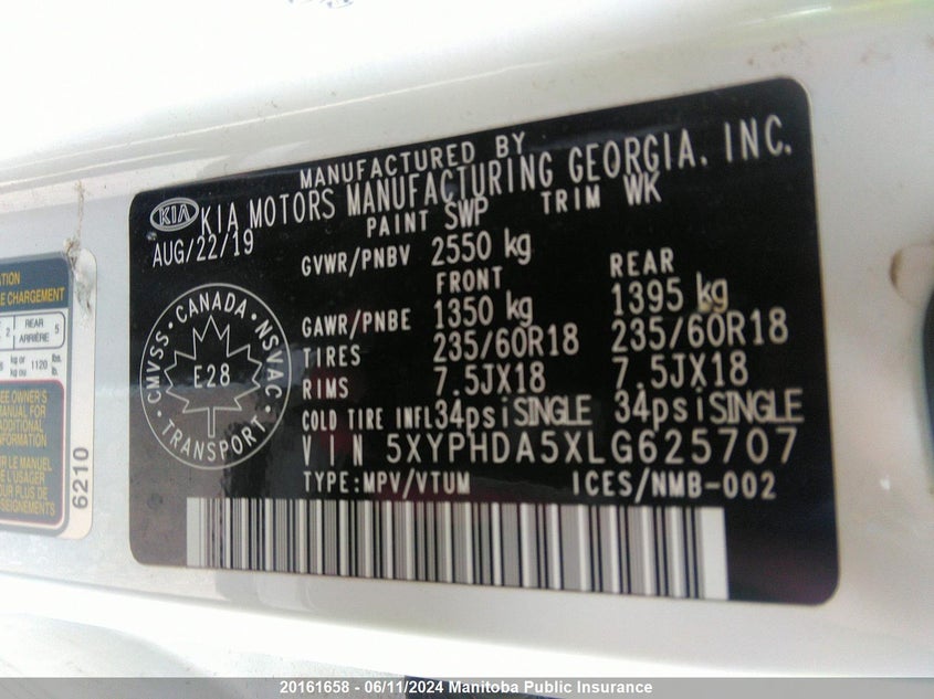 2020 Kia Sorento Ex V6 VIN: 5XYPHDA5XLG625707 Lot: 20161658