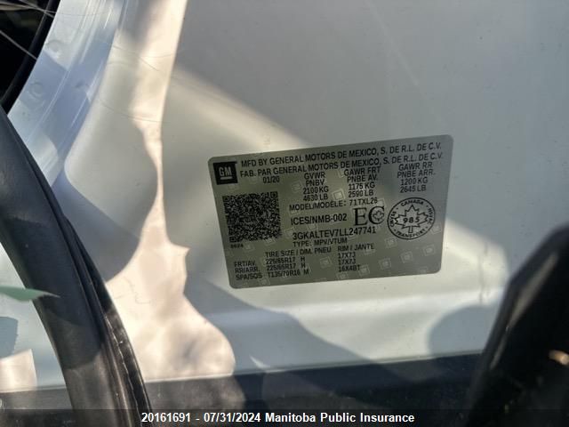 2020 GMC Terrain Sle VIN: 3GKALTEV7LL247741 Lot: 20161691