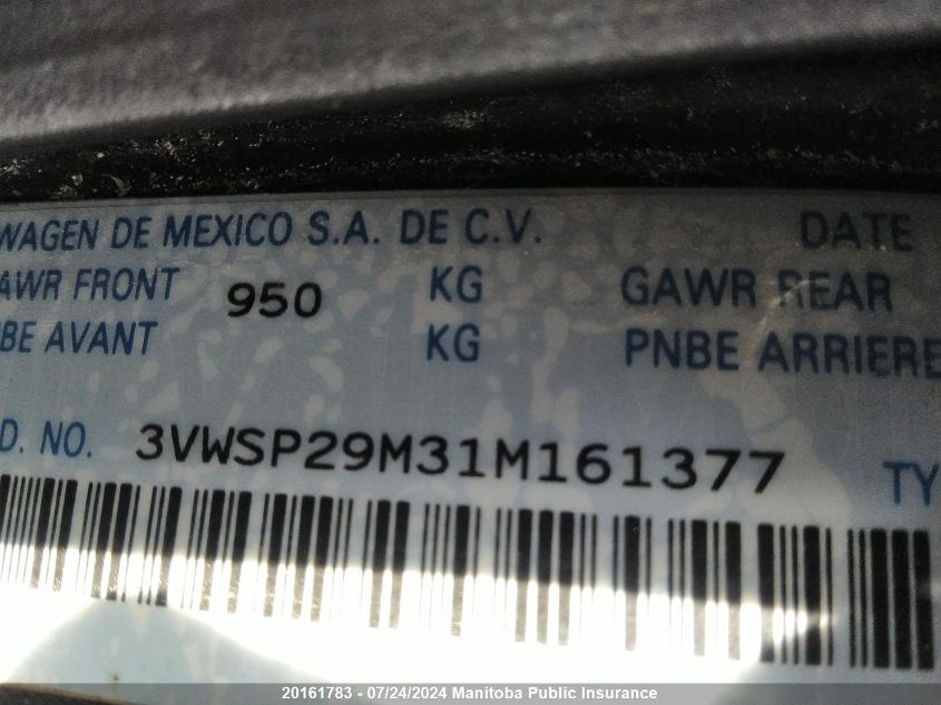 2001 Volkswagen Jetta Gls Tdi VIN: 3VWSP29M31M161377 Lot: 20161783