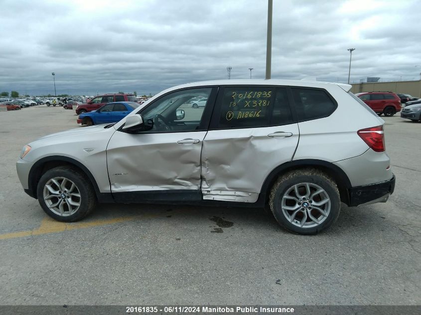 2013 BMW X3 28I VIN: 5UXWX9C57D0A18617 Lot: 20161835