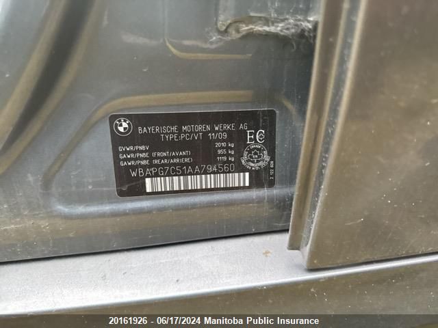 2010 BMW 323I VIN: WBAPG7C51AA794560 Lot: 20161926