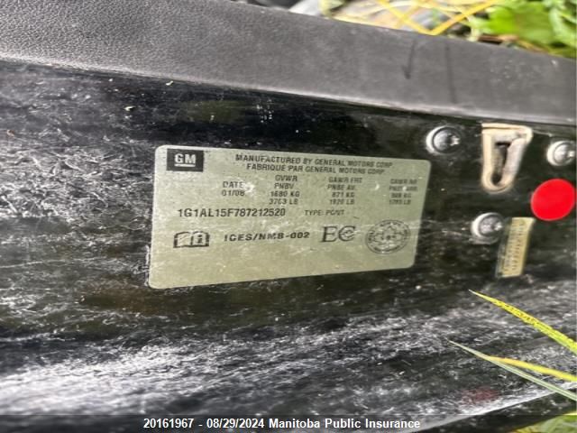 2008 Chevrolet Cobalt Lt VIN: 1G1AL15F787212520 Lot: 20161967