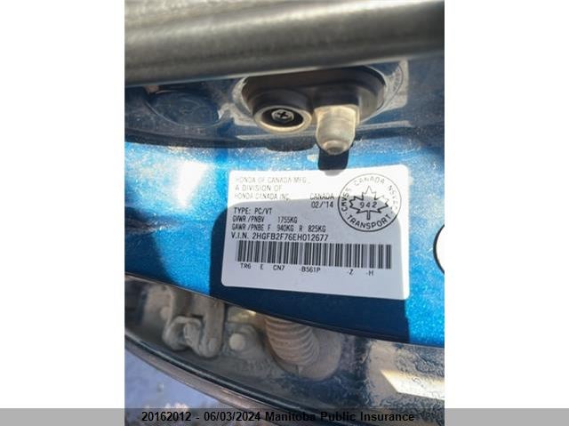 2014 Honda Civic Touring VIN: 2HGFB2F76EH012677 Lot: 20162012