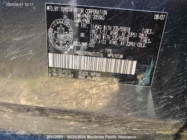 2008 Toyota Rav4 Sport VIN: JTMBD32V986057216 Lot: 20162089