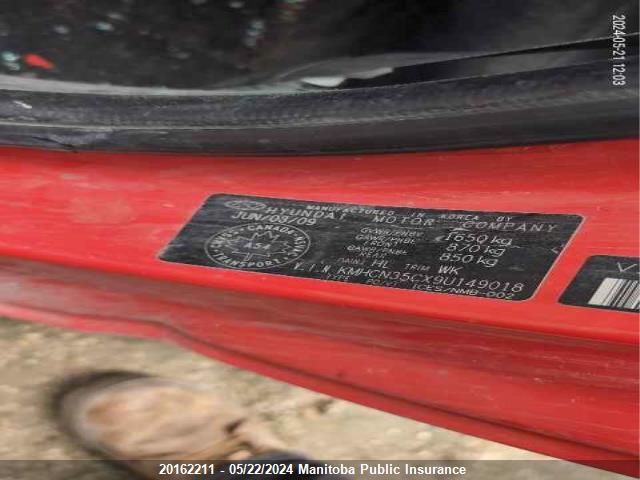 2009 Hyundai Accent Gl VIN: KMHCN35CX9U149018 Lot: 20162211