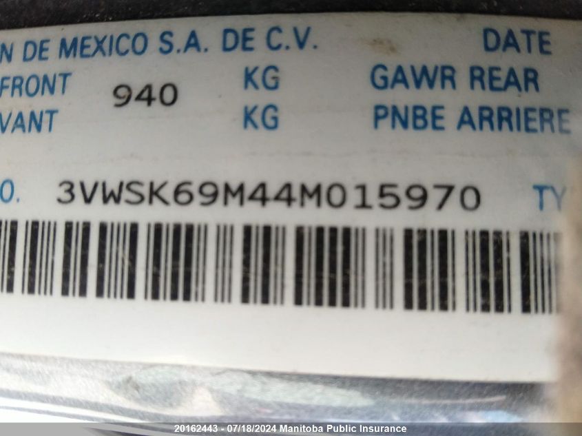 2004 Volkswagen Jetta Gls VIN: 3VWSK69M44M015970 Lot: 20162443