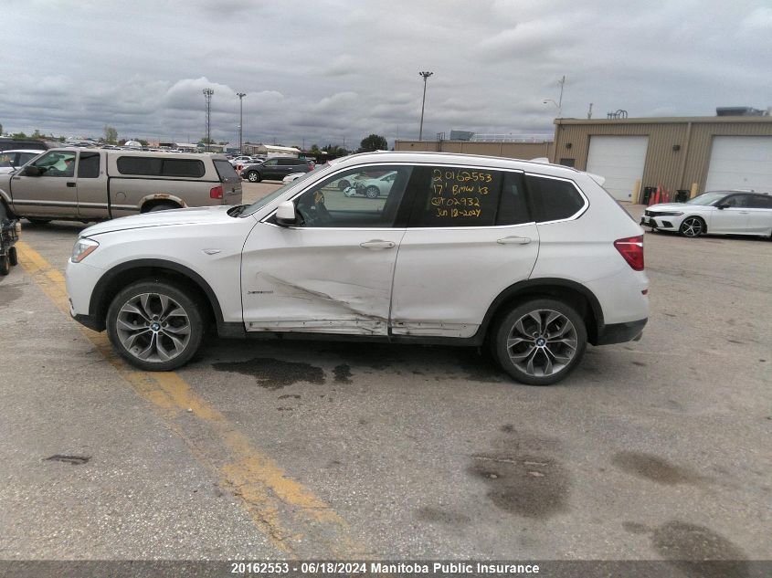 2017 BMW X3 28I VIN: 5UXWX9C57H0T02932 Lot: 20162553