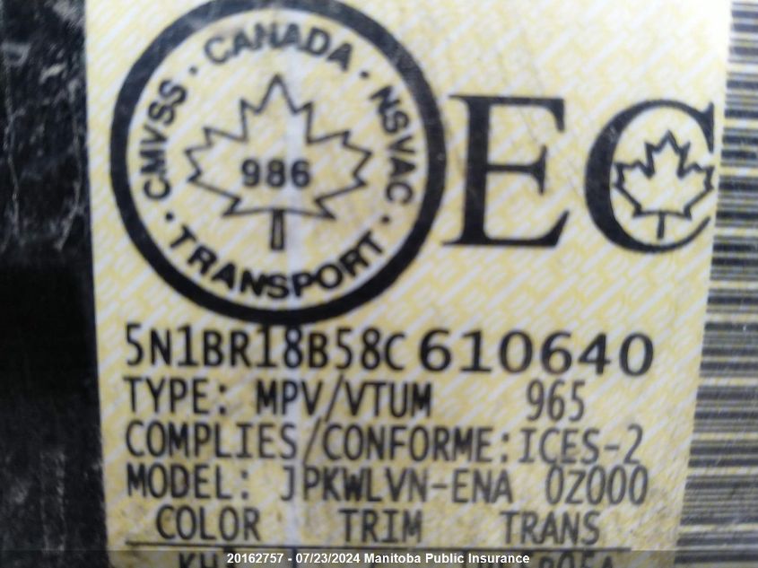 2008 Nissan Pathfinder Le V8 VIN: 5N1BR18B58C610640 Lot: 20162757