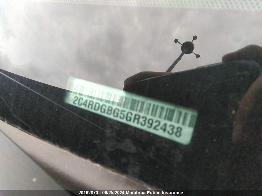 2016 Dodge Grand Caravan Sxt VIN: 2C4RDGBG5GR392438 Lot: 20162870