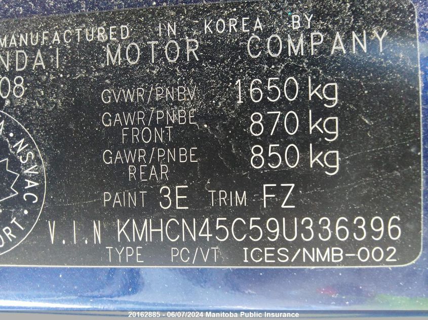 2009 Hyundai Accent Gls VIN: KMHCN45C59U336396 Lot: 20162885