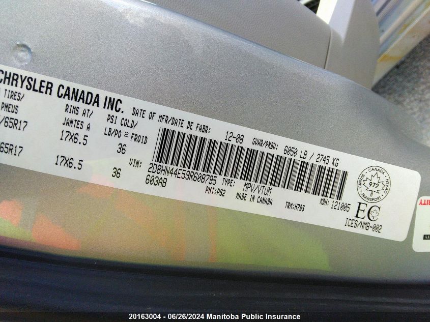 2009 Dodge Grand Caravan Se VIN: 2D8HN44E59R608795 Lot: 20163004