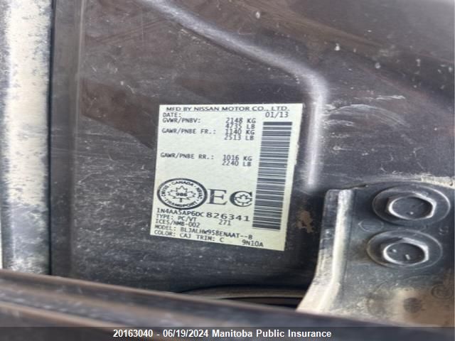 2013 Nissan Maxima 3.5 S VIN: 1N4AA5AP6DC826341 Lot: 20163040