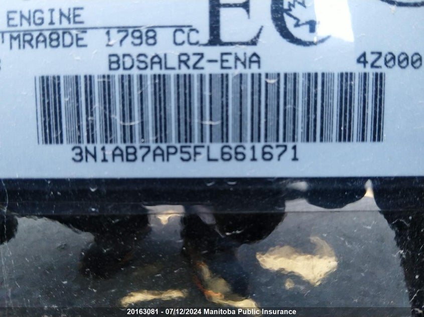 2015 Nissan Sentra 1.8 Sr VIN: 3N1AB7AP5FL661671 Lot: 20163081