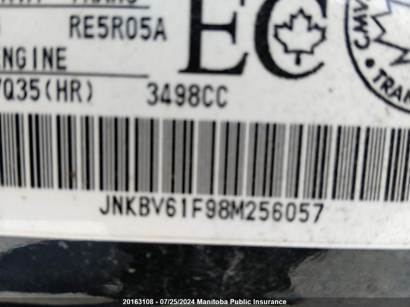 2008 Infiniti G35X Luxury VIN: JNKBV61F98M256057 Lot: 20163108