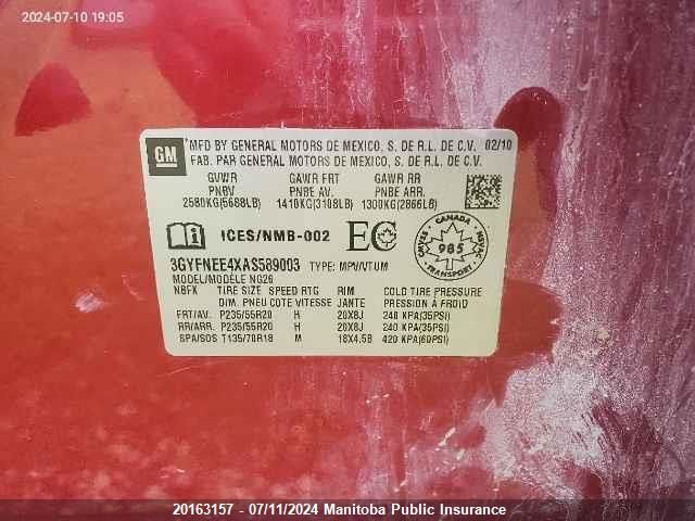 2010 Cadillac Srx V6 VIN: 3GYFNEE4XAS589003 Lot: 20163157