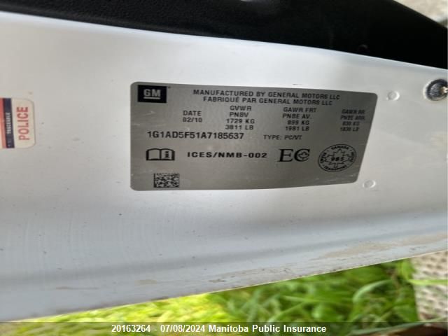 2010 Chevrolet Cobalt Lt VIN: 1G1AD5F51A7185637 Lot: 20163264
