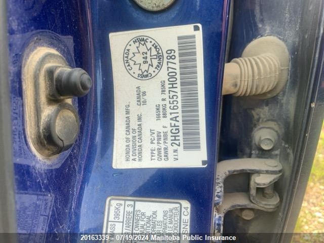 2007 Honda Civic Lx VIN: 2HGFA16557H007789 Lot: 20163339