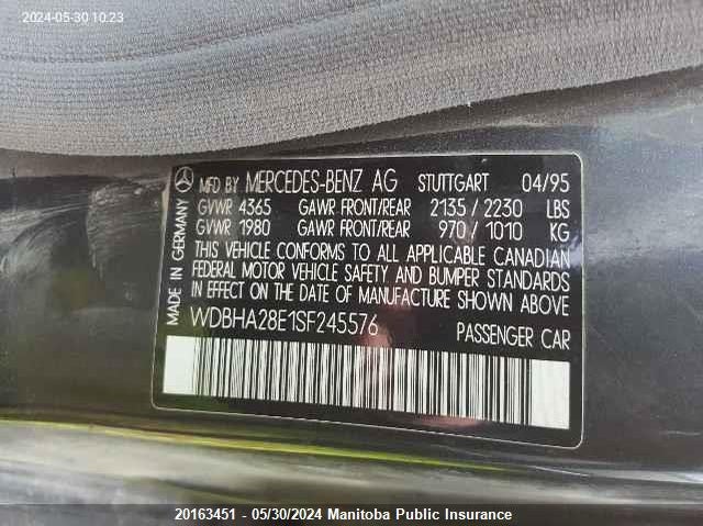 1995 Mercedes Benz C280W VIN: WDBHA28E1SF245576 Lot: 20163451