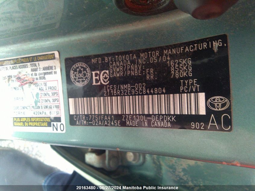 2005 Toyota Corolla Ce VIN: 2T1BR32E95C844804 Lot: 20163480