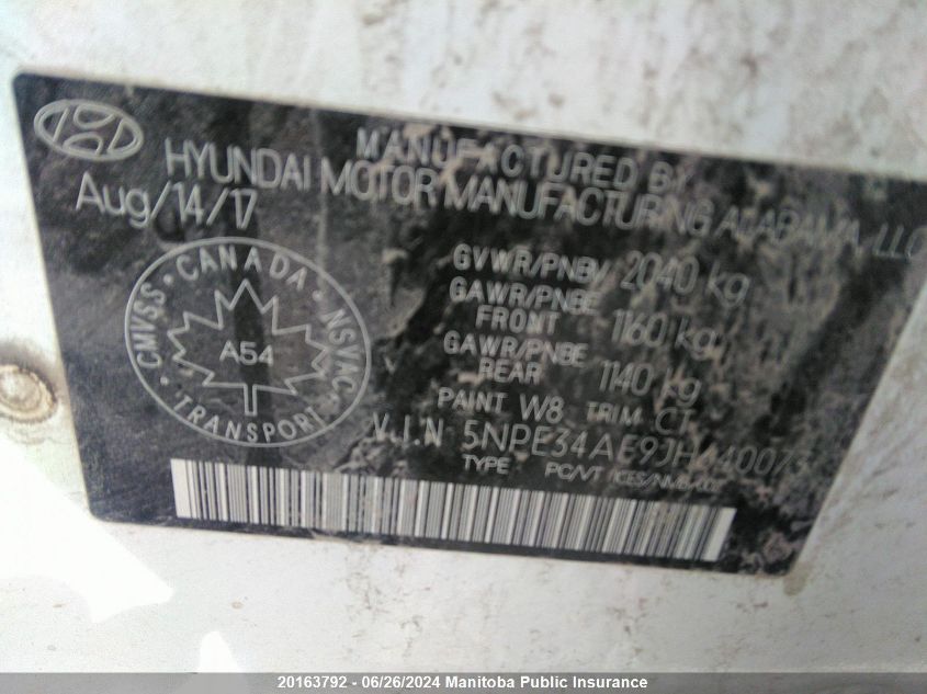 2018 Hyundai Sonata Sport VIN: 5NPE34AF9JH640073 Lot: 20163792