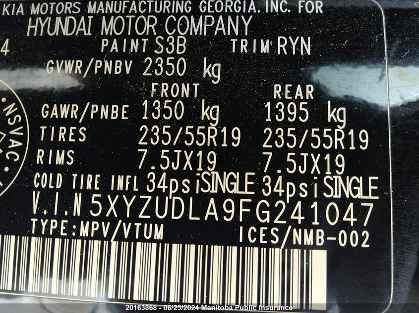 2015 Hyundai Santa Fe 2.0T Limited VIN: 5XYZUDLA9FG241047 Lot: 20163868