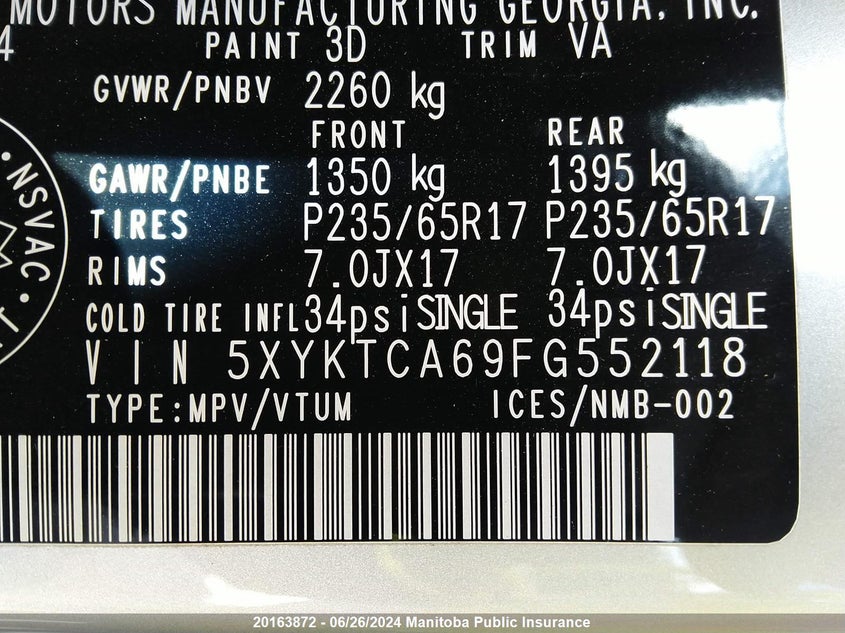 2015 Kia Sorento Lx VIN: 5XYKTCA69FG552118 Lot: 20163872