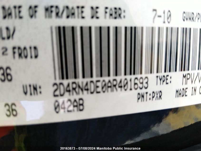 2010 Dodge Grand Caravan Se VIN: 2D4RN4DE0AR401693 Lot: 20163873