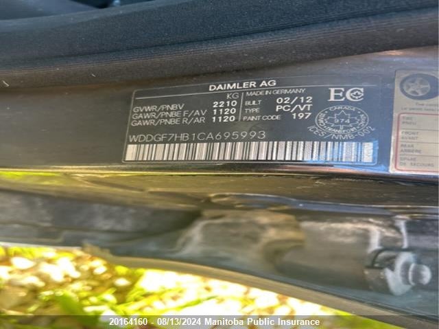 2012 Mercedes Benz C63 VIN: WDDGF7HB1CA695993 Lot: 20164160