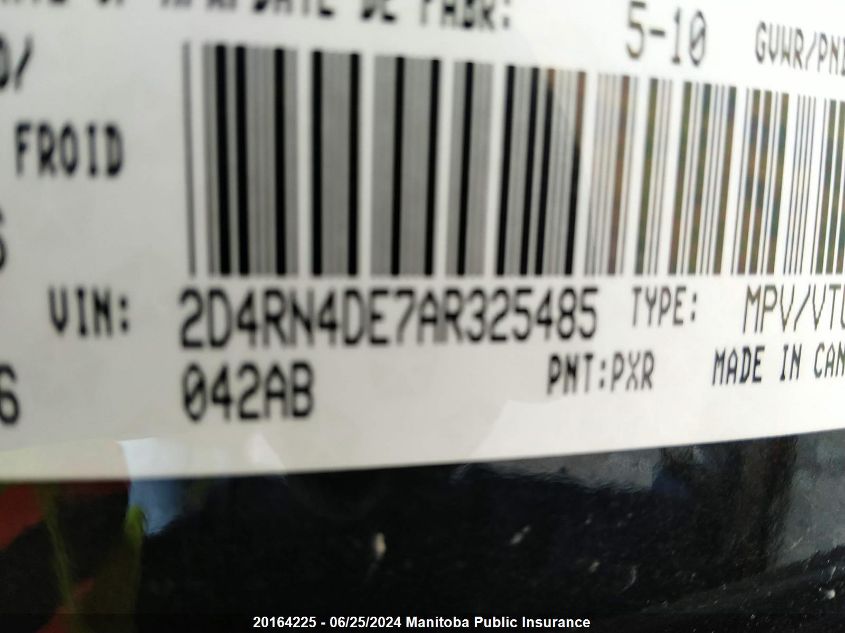 2010 Dodge Grand Caravan Se VIN: 2D4RN4DE7AR325485 Lot: 20164225