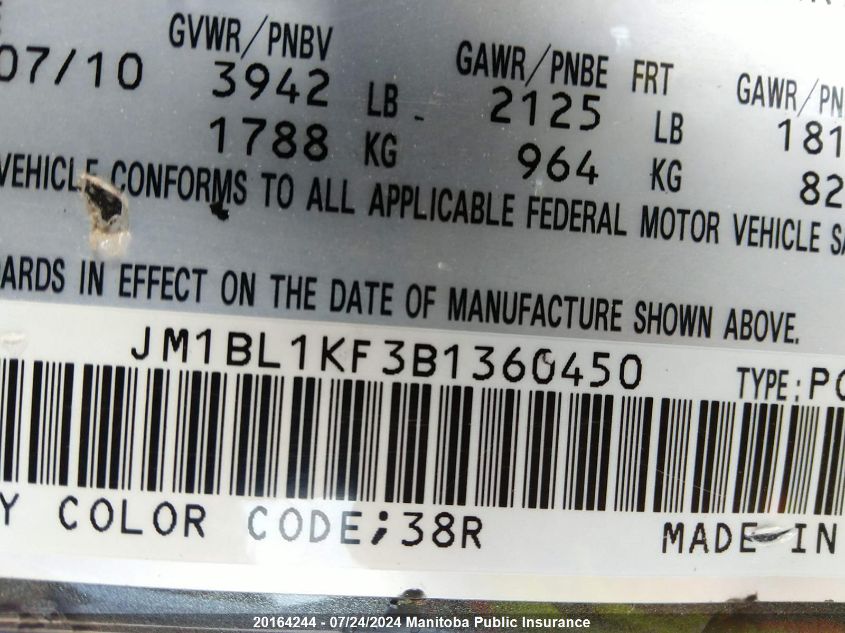 2011 Mazda 3 Mazda Sport Gx VIN: JM1BL1KF3B1360450 Lot: 20164244